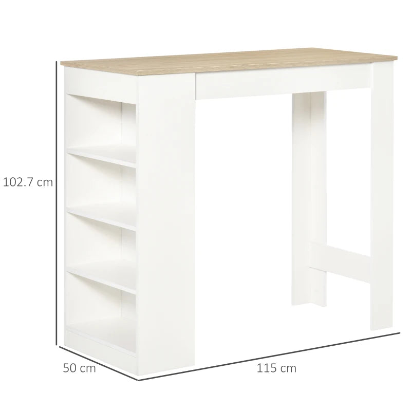 HOMCOM Kitchen Bar Table with Side Shelves - White & Oak