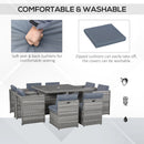 Outsunny 9 Pieces PE Rattan Cube Garden Furniture Set with Cushions, Outdoor Dining Table Set with 4 Armchair, 4 Single Seat, and Glass Top Table w/ Umbrella Hole, Mixed Grey