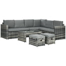 Outsunny 6pcs Garden Furniture Sofa Set, Rattan 3 Armchairs 2 Footstools Table