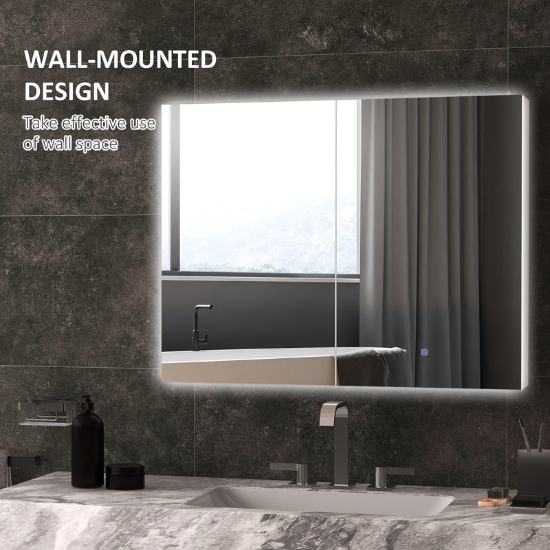 kleankin Wall Mounted Bathroom Storage Cupboard with Mirror, LED Light, USB