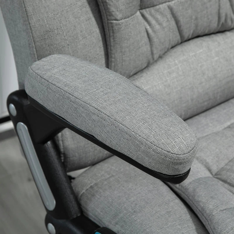 Vinsetto Heated Massage Recliner Office Chair Ergonomic Gaming Heated Home Office Padded  Linen-Feel Fabric & Swivel Base Light Grey Executive Reclining w/ Heating Points Relaxing Headrest