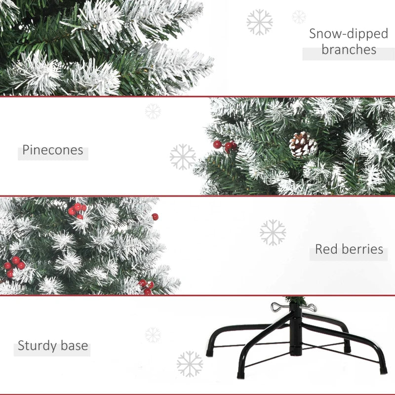 HOMCOM Christmas Tree Slim 6' with Pinecones and Berries