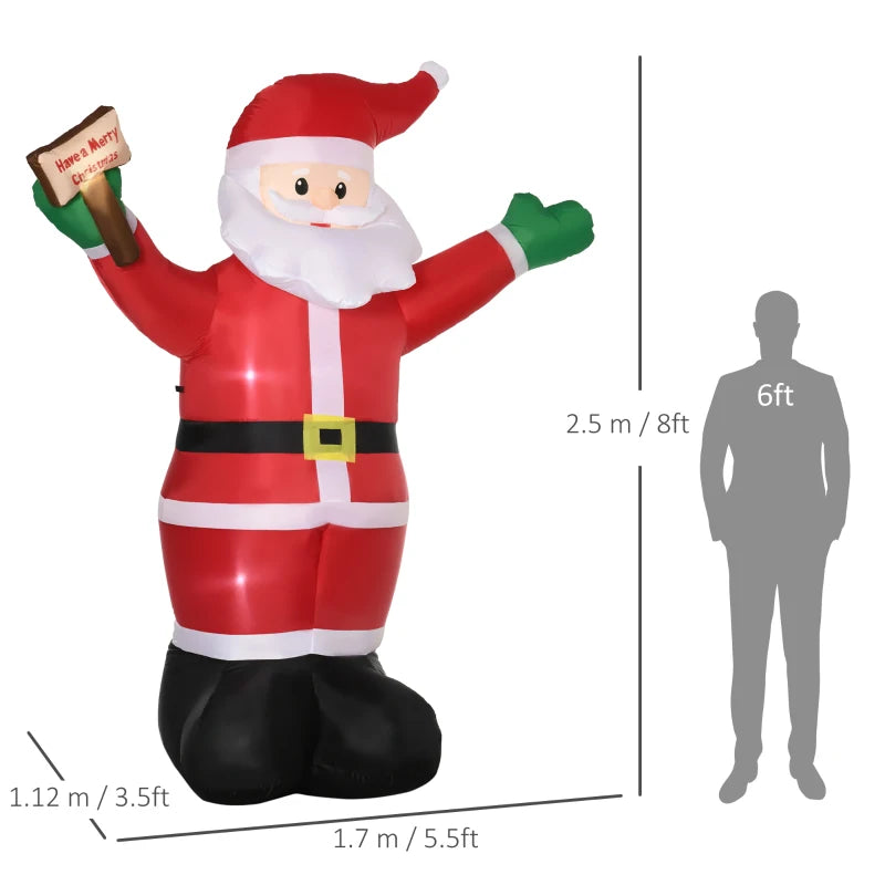 HOMCOM Christmas Inflatable Santa Clause Holding Sign 8'