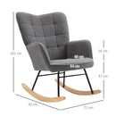 HOMCOM Wingback Rocking Chair For Nursing W/ Steel Frame And Wooden Base Grey