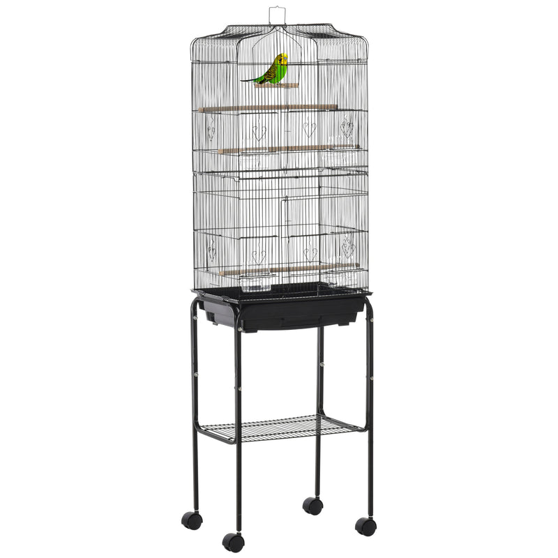 PawHut Bird Cage for Budgie Finch Canary Parakeet W/ Stand Sliding Tray Black