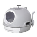 PawHut Futuristic Capsule-Shaped Cat Litter Box w/ 2 Doors Scoop Drawer Grey