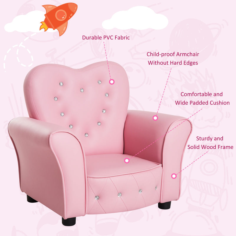 Heart Shaped Kids Sofa Chair - Pink