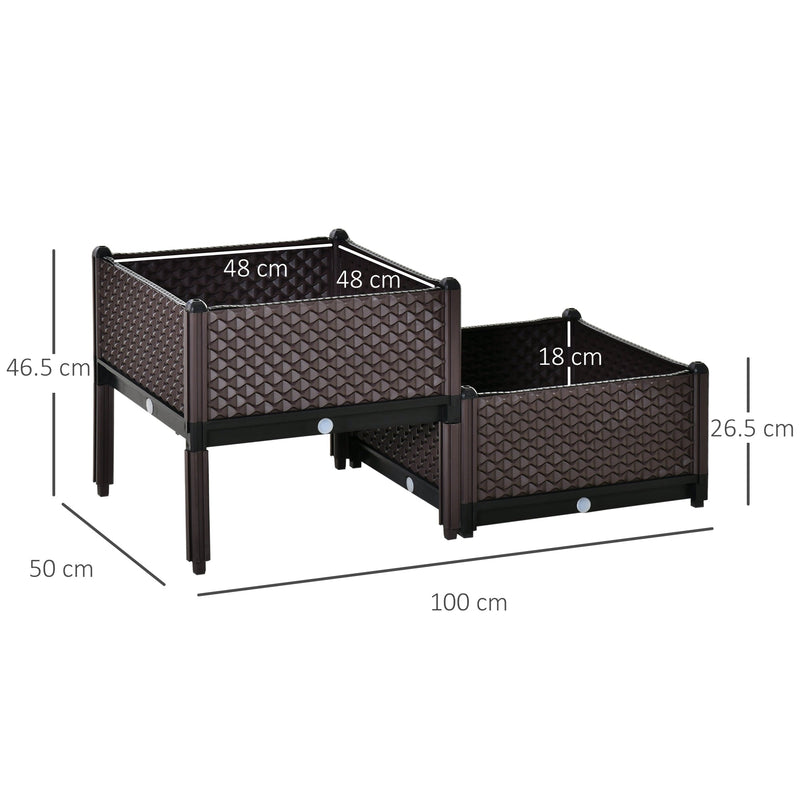 Outsunny 2-Piece Raised Garden Bed Planter Box Brown