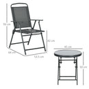 Outsunny Patio Bistro Set Folding Chairs & Coffee Table For Balcony, Dark Grey
