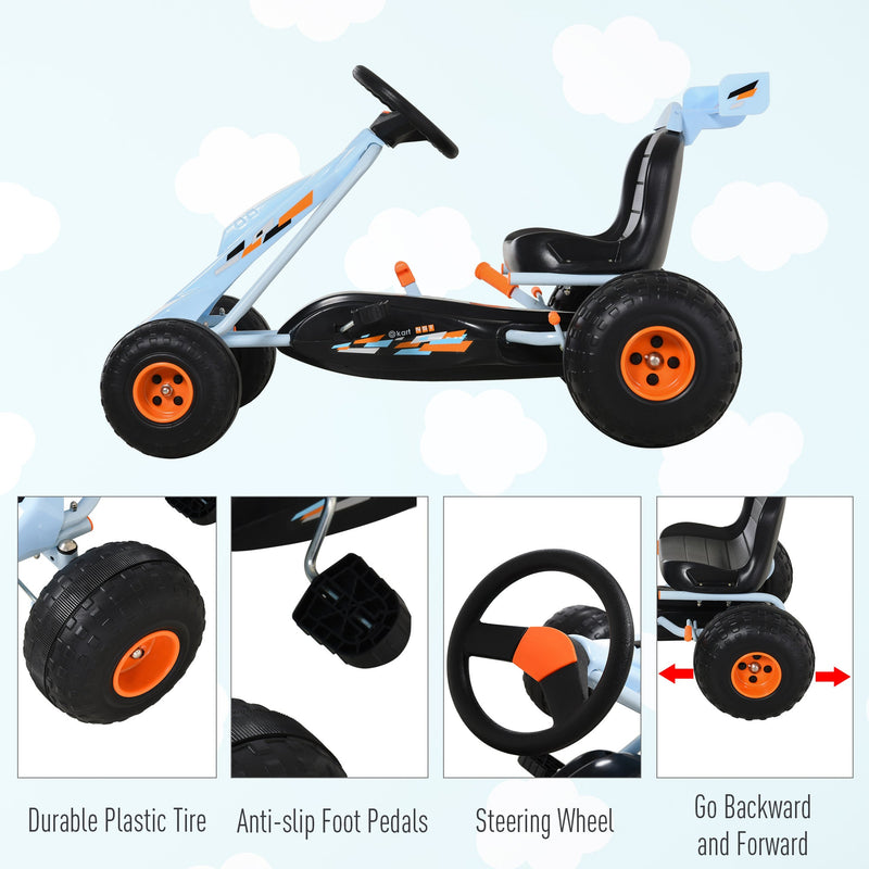 HOMCOM Kids Pedal Go Kart - Blue/Orange
