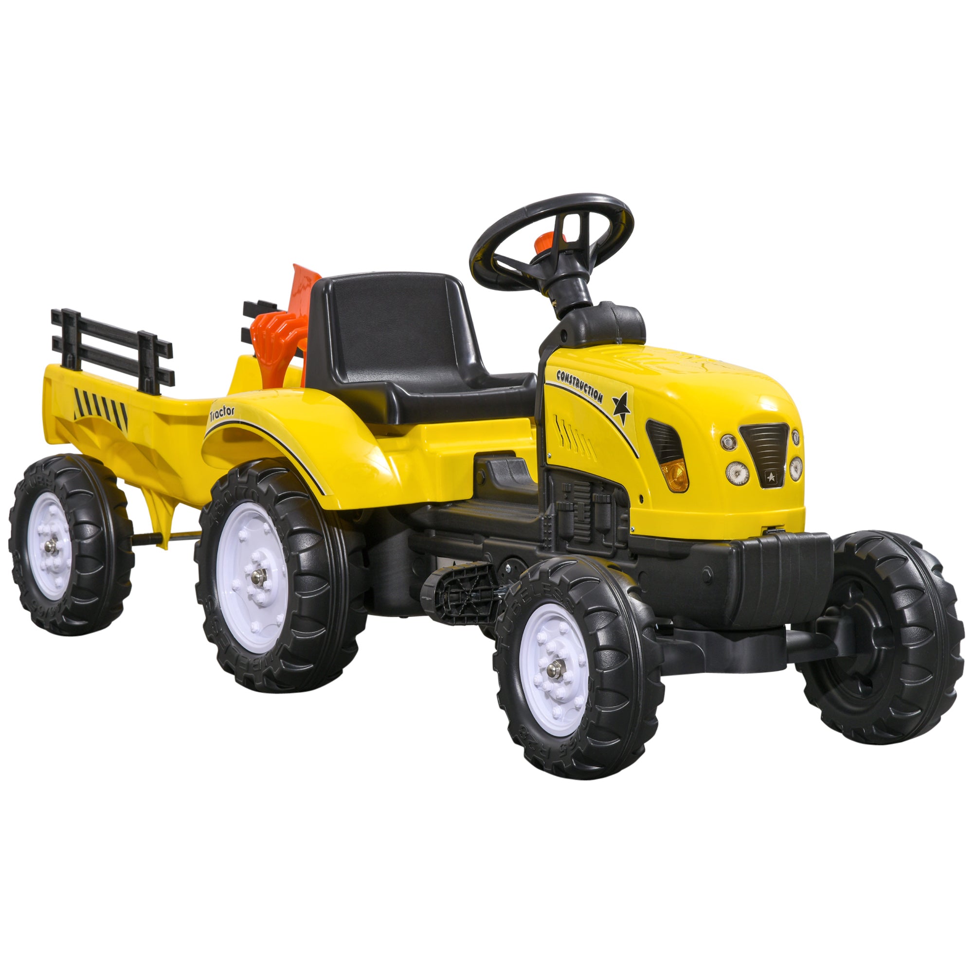 HOMCOM Pedal Go Kart Ride on Tractor with Shovel & Rake Four Wheels Ch