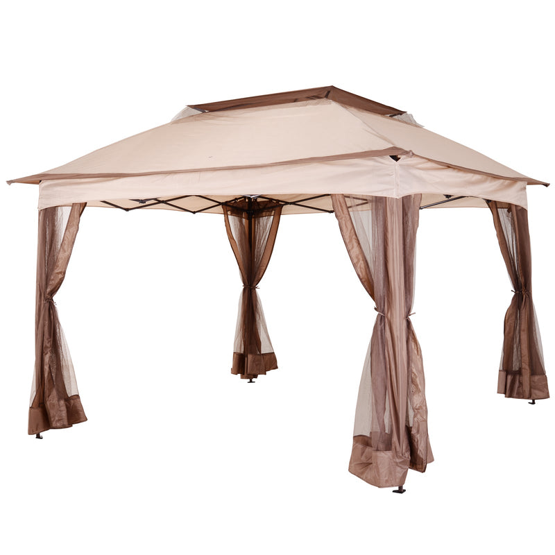 Outsunny 3 x 3(m) Pop Up Gazebo with Netting and Carry Bag, Party Tent Event Shelter for Garden, Patio - Khaki