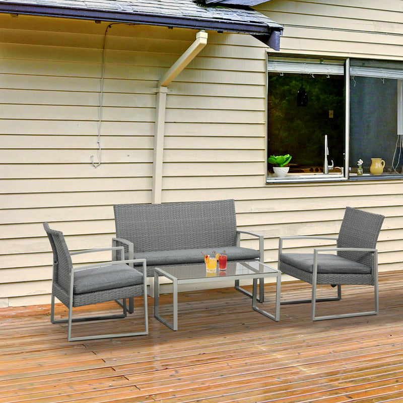 Outsunny-4 Piece Rattan Sofa Set - Grey