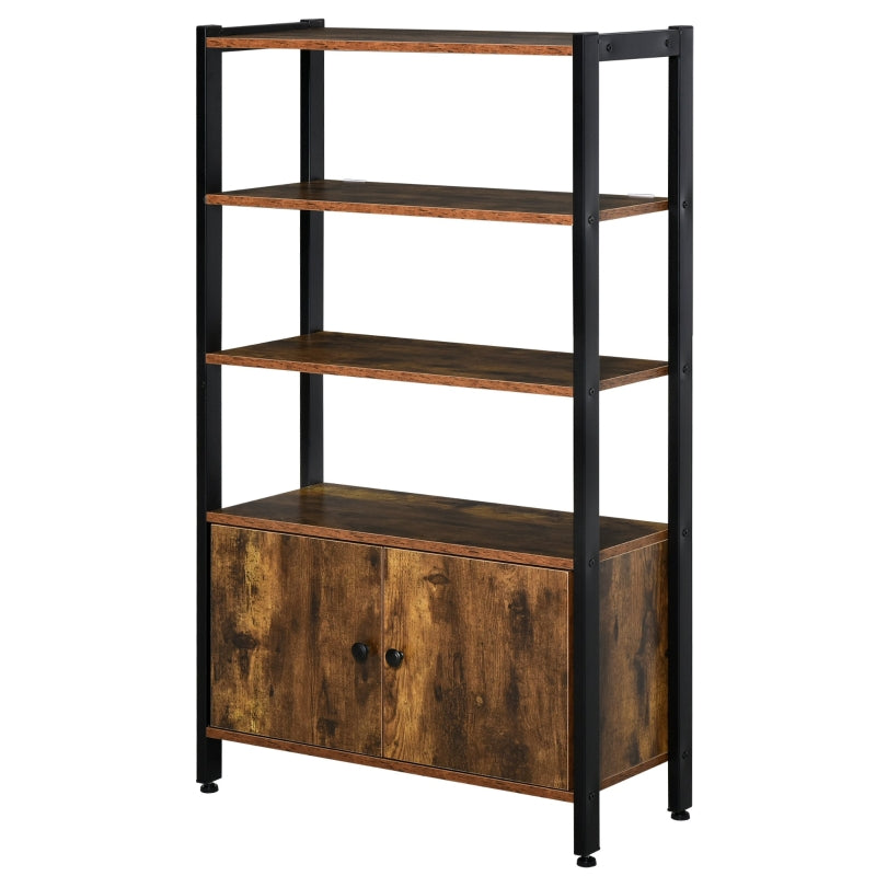 Bookshelf, Floor-Standing Storage Cabinet with 3 Shelves and Cupboard with Double Door, Bookcase in Home Office, Living Room, Multifunctional, Industrial Design - Rustic Brown