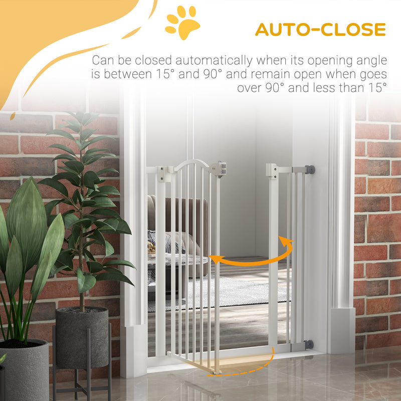 PawHut 74-87cm Adjustable Metal Pet Gate Safety Barrier w/ Auto-Close White