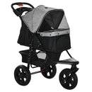 PawHut Folding 3 Wheel Pet Stroller Travel Adjustable Canopy Storage Brake Grey
