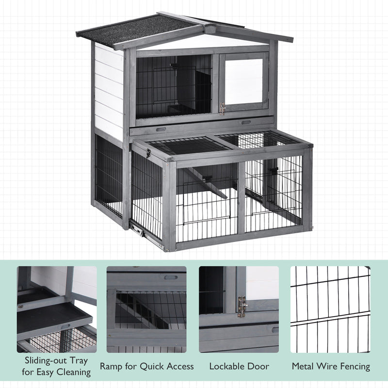 Pawhut Rabbit Hutch Grey