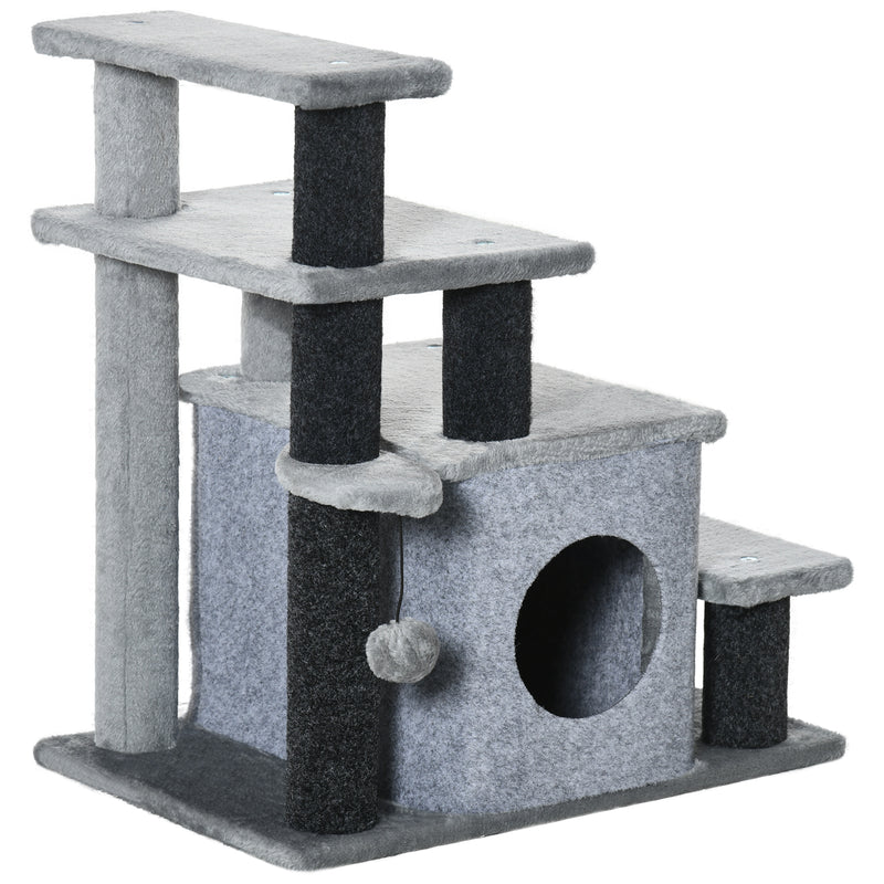PawHut Dog Steps For Bed 4 Step Pet Stairs Cat House With Detachable Cover