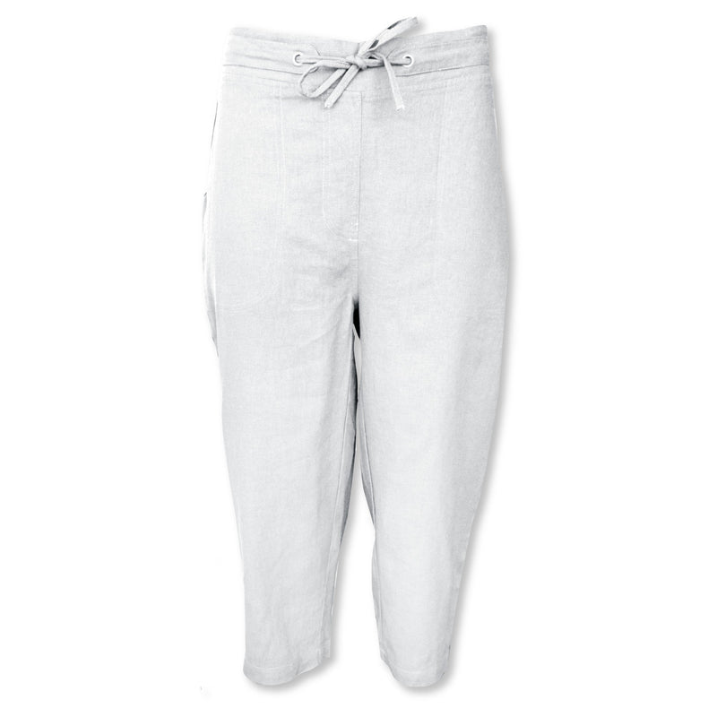 Ladies Linen 3/4 Crop Trousers - White