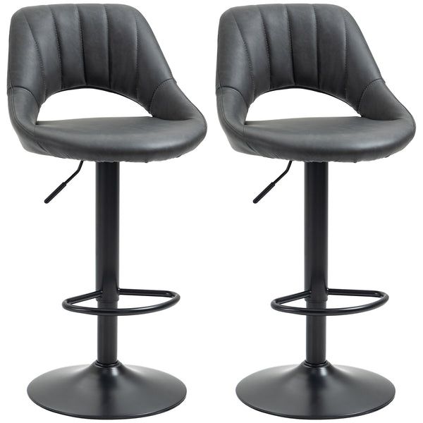 HOMCOM Barstools Set Of 2 Adjustable Swivel Height Gas Lift PU Leather Chairs