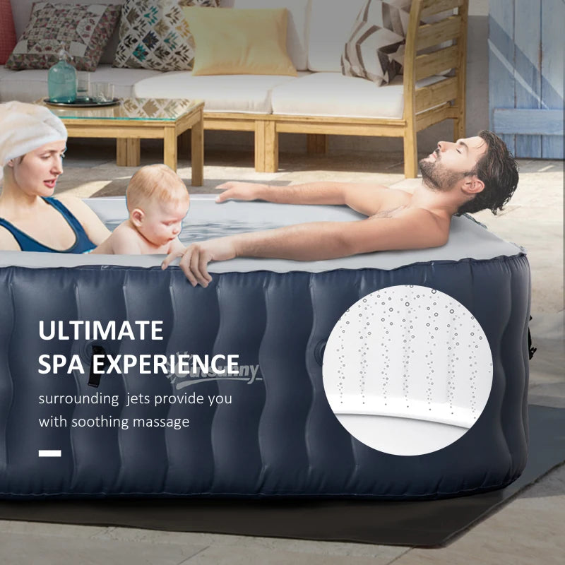 Outsunny Inflatable Hot Tub Spa Square for 4-6 People 180cm - Dark Blue