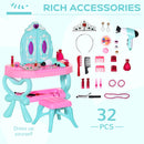 HOMCOM Children's 32 Pcs Magic Light-Up Princess Dressing Table & Stool