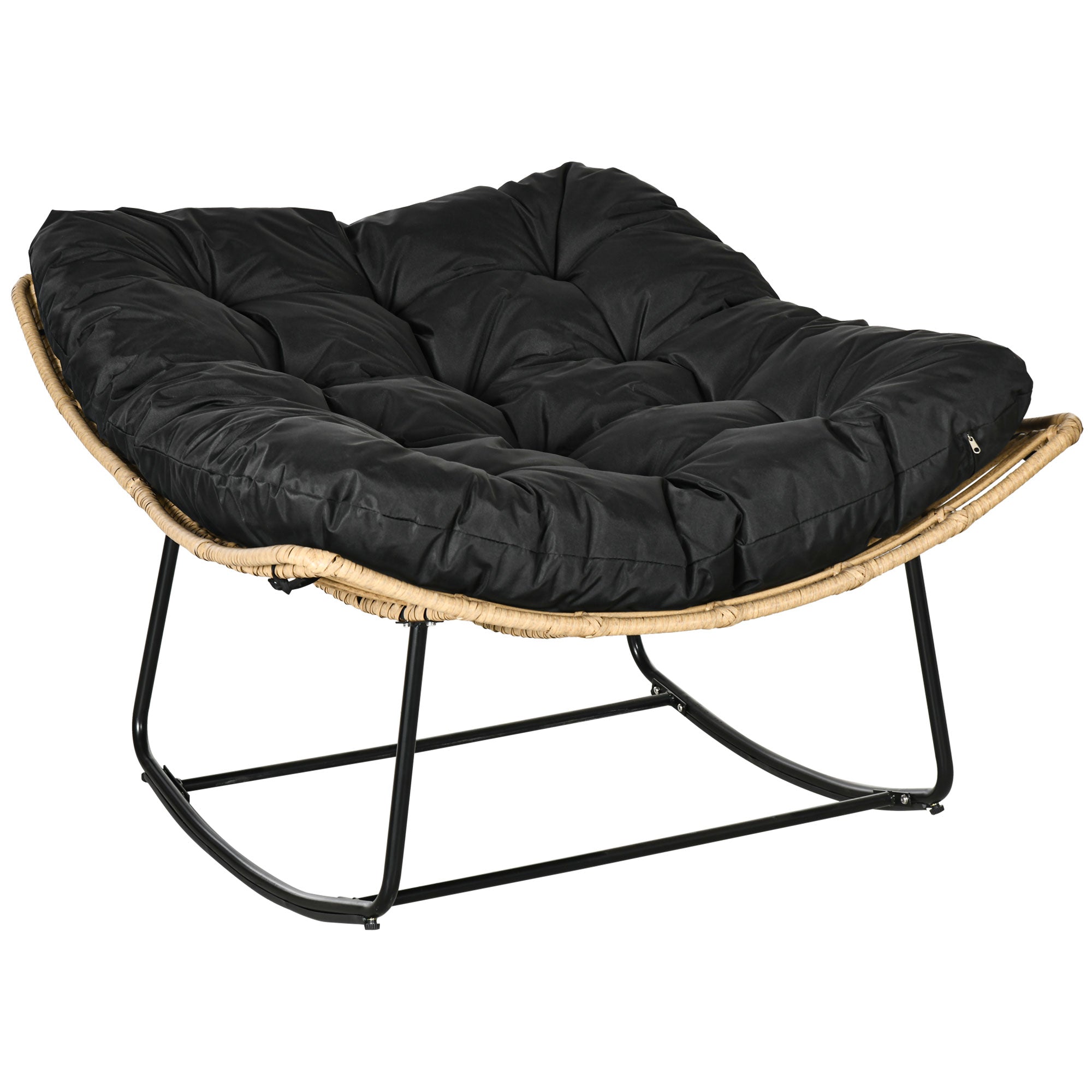 Outsunny Rattan Rocking Chair, Cushioned Wicker Porch Chair, Natural W