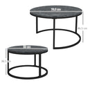 HOMCOM 2 Pcs Stacking Coffee Table Set Steel Frame Marble-Effect Top Foot Pads