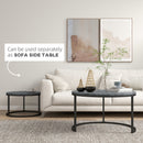 HOMCOM 2 Pcs Stacking Coffee Table Set Steel Frame Marble-Effect Top Foot Pads