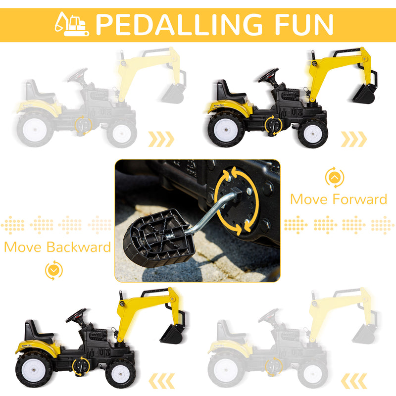 HOMCOM Kids Ride On Pedal Digger - Yellow