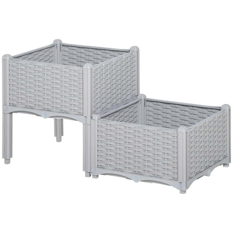 Outsunny 2-pieces Elevated Flower Bed Vegetable Herb Planter Plastic, Grey