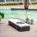 Outsunny PE Rattan Sun Lounger with Cushion, Outdoor Garden Sunbed Furniture with 5-Level Recliner Backrest, and Armrest, Brown