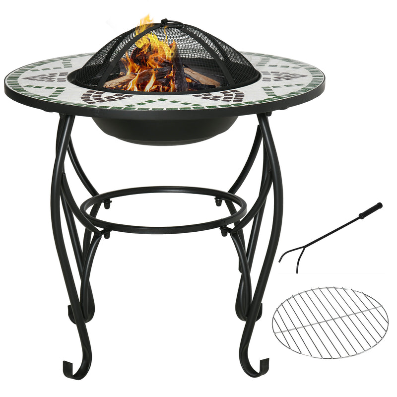 Outsunny 3-in-1 Outdoor Fire Pit, Garden Table with BBQ Grill Screen Cover