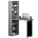 HOMCOM Folding Convertible Desk With Blackboard And Bookshelf, Grey