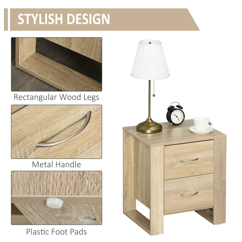 HOMCOM Bedside Table with 2 Drawers 54x48x39cm - Oak