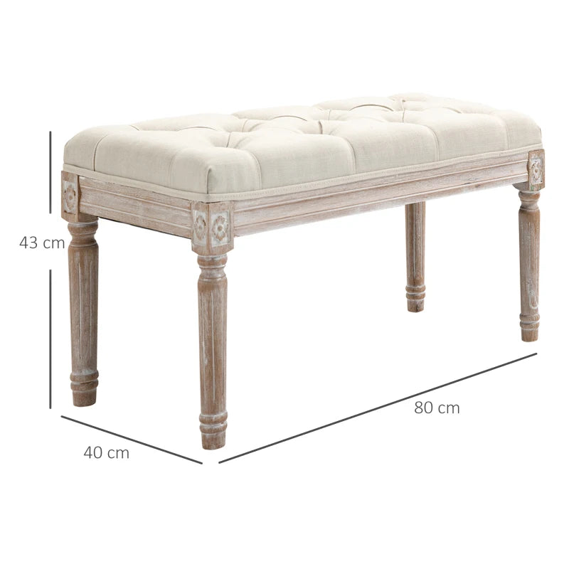 HOMCOM Vintage Shoe Benches with Wood Frame 80x40x41cm - Cream