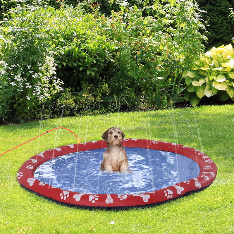 PawHut 170cm Splash Pad Sprinkler for Pets Dog Bath Pool Water Game Mat Toy Non-slip Outdoor Backyard Red