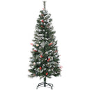 HOMCOM Christmas Tree Snow Dipped Slim 5' with Pine Cones & Berries