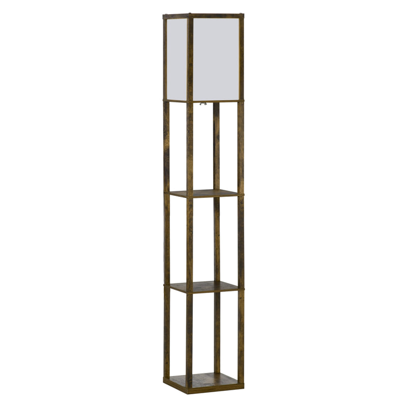 HOMCOM Floor Lamp Reading Lamp with 3-Tier Storage Shelf for Home Office Brown