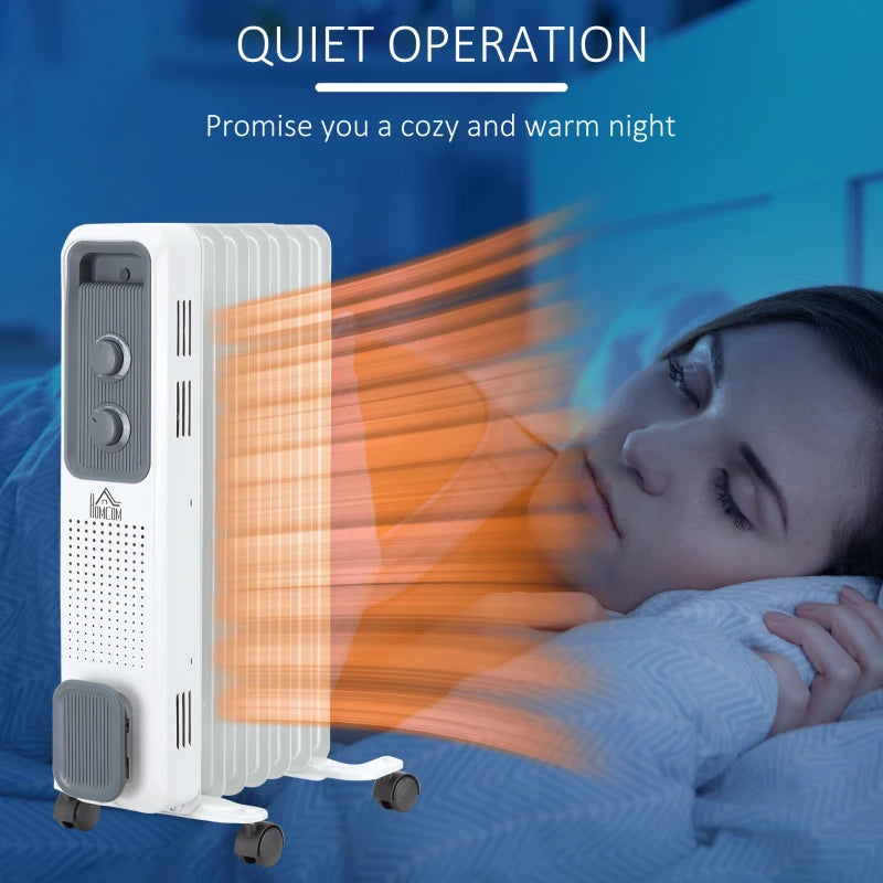 HOMCOM Oil Filled Radiator Seven Fin Portable Heater w/ Three Heat Settings, White