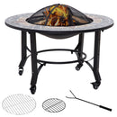 Outsunny Firepit on Wheels Fire Bowl W/ Grill Spark Screen Cover Fire Poker