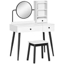HOMCOM Dressing Table Set with 3 Drawers, Storage shelves and Stool, White