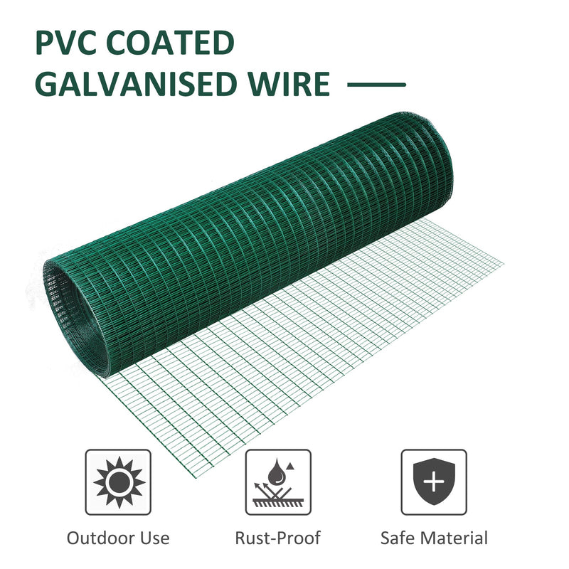 Pawhut PVC Chicken Coated Welded Wire Mesh 30m-Dark Green
