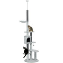 PawHut 255cm Floor To Ceiling Cat Tree With Scratching Posts, Hammock, House