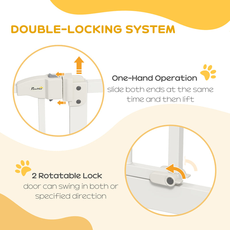 PawHut 74-100cm Adjustable Metal Pet Gate Safety Barrier w/Auto-Close Door White