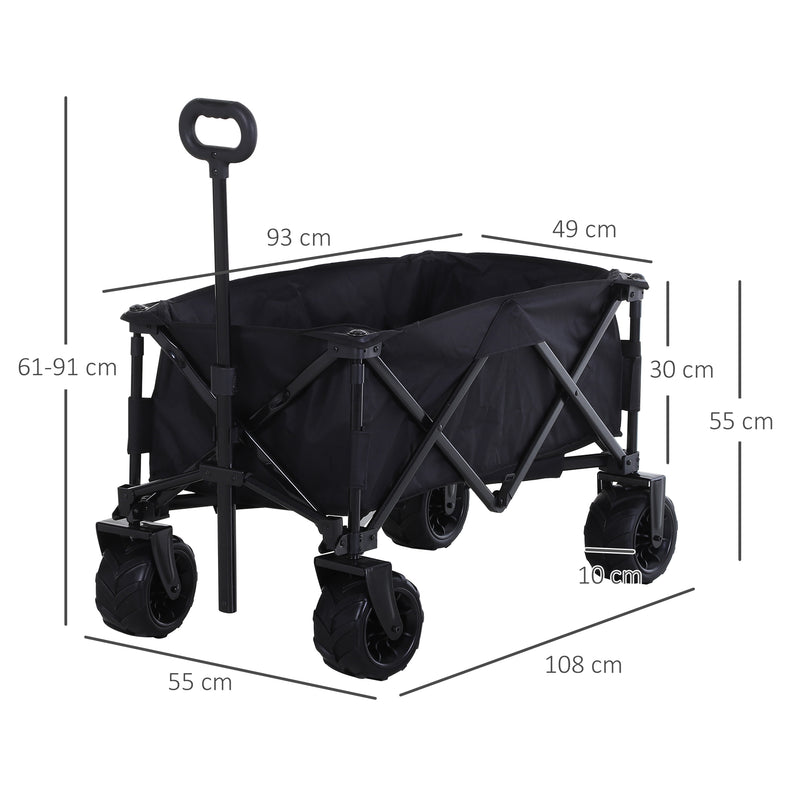 Outsunny Outdoor Pull Along Garden Trolley on Wheels Folding Beach Cart Black