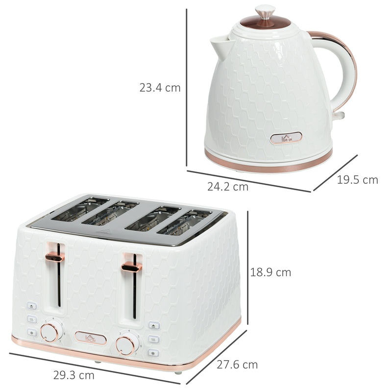 HOMCOM 1.7L Kettle and Toaster Set with Defrost, Reheat and Crumb Tray, White