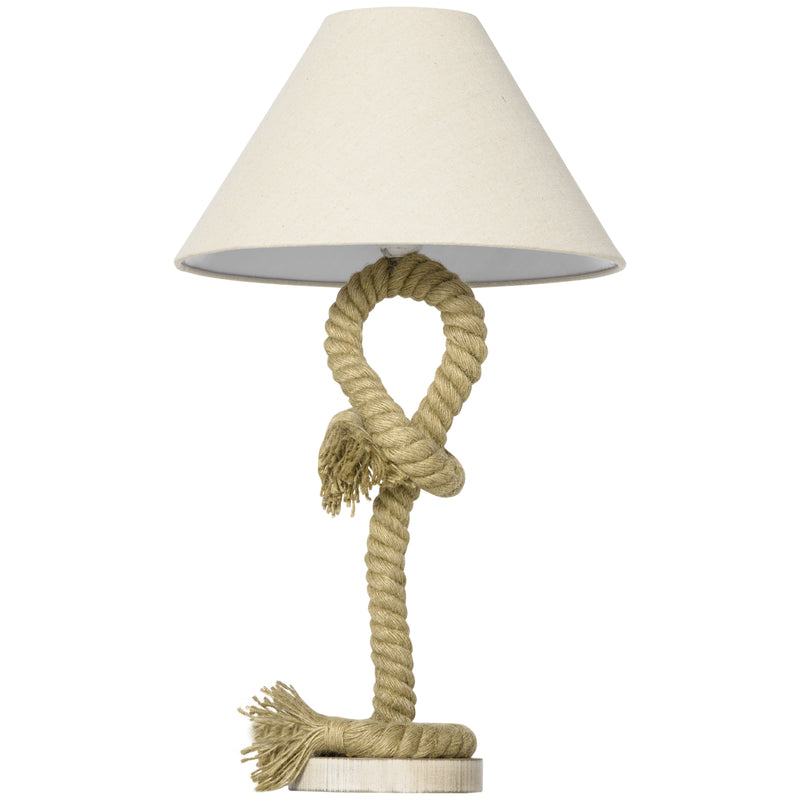 HOMCOM Farmhouse Table Lamp with Fabric Lampshade Twisted Hemp Rope for Study