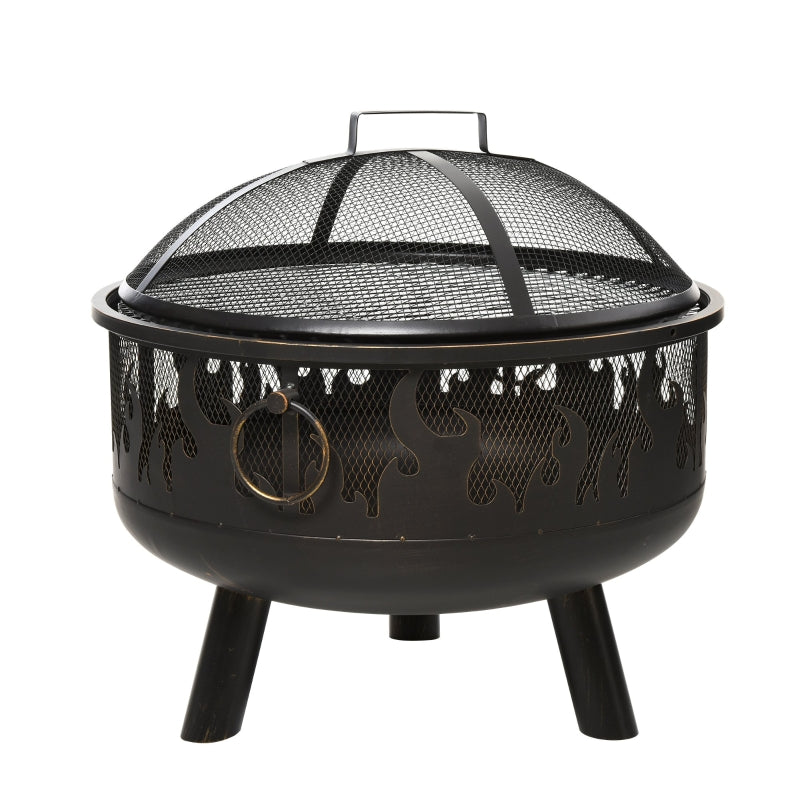 Outsunny Outdoor Fire Pit with Grill Cooking Grate W/ Cover Fire Poker Yard Bonfire Patio