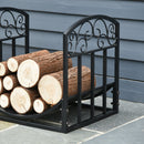 Outsunny Fire Wood Rack Black Iron 40H x 45W x 35Dcm